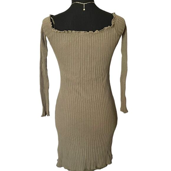 3/$15 Women's Riley and James Olive Green Long Sleeve Fall Bodycon Fit Dress - Picture 6 of 8
